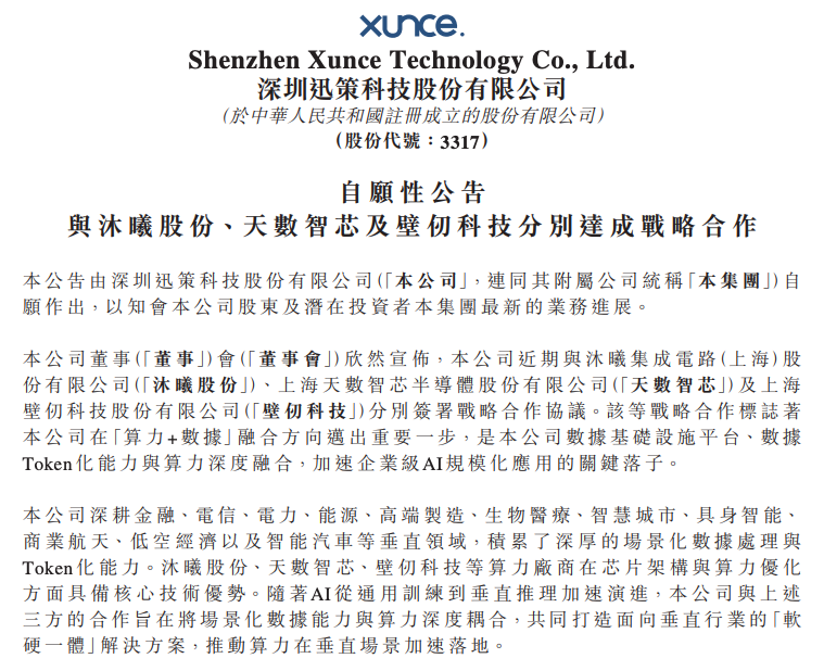迅策科技公告牵手三大国产GPU厂商，近期股价已从高点腰斩